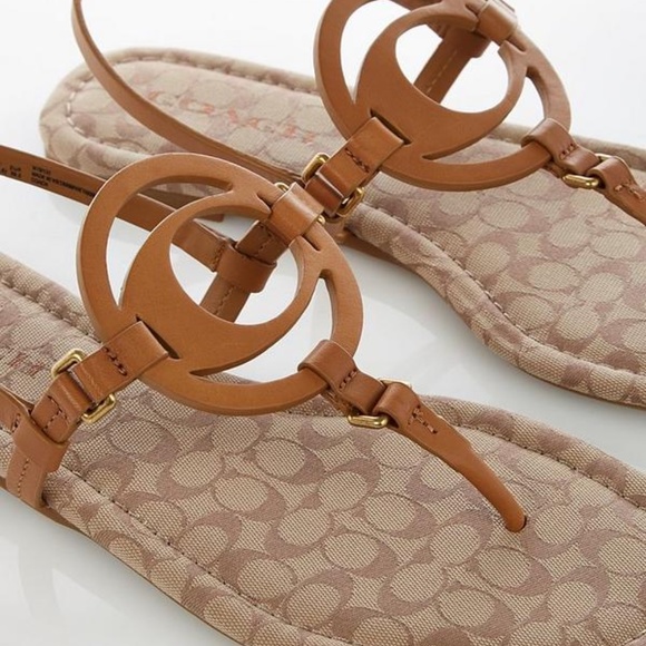 COACH Jeri Logo Brown Leather Flat Sandals 9 - Picture 6 of 11